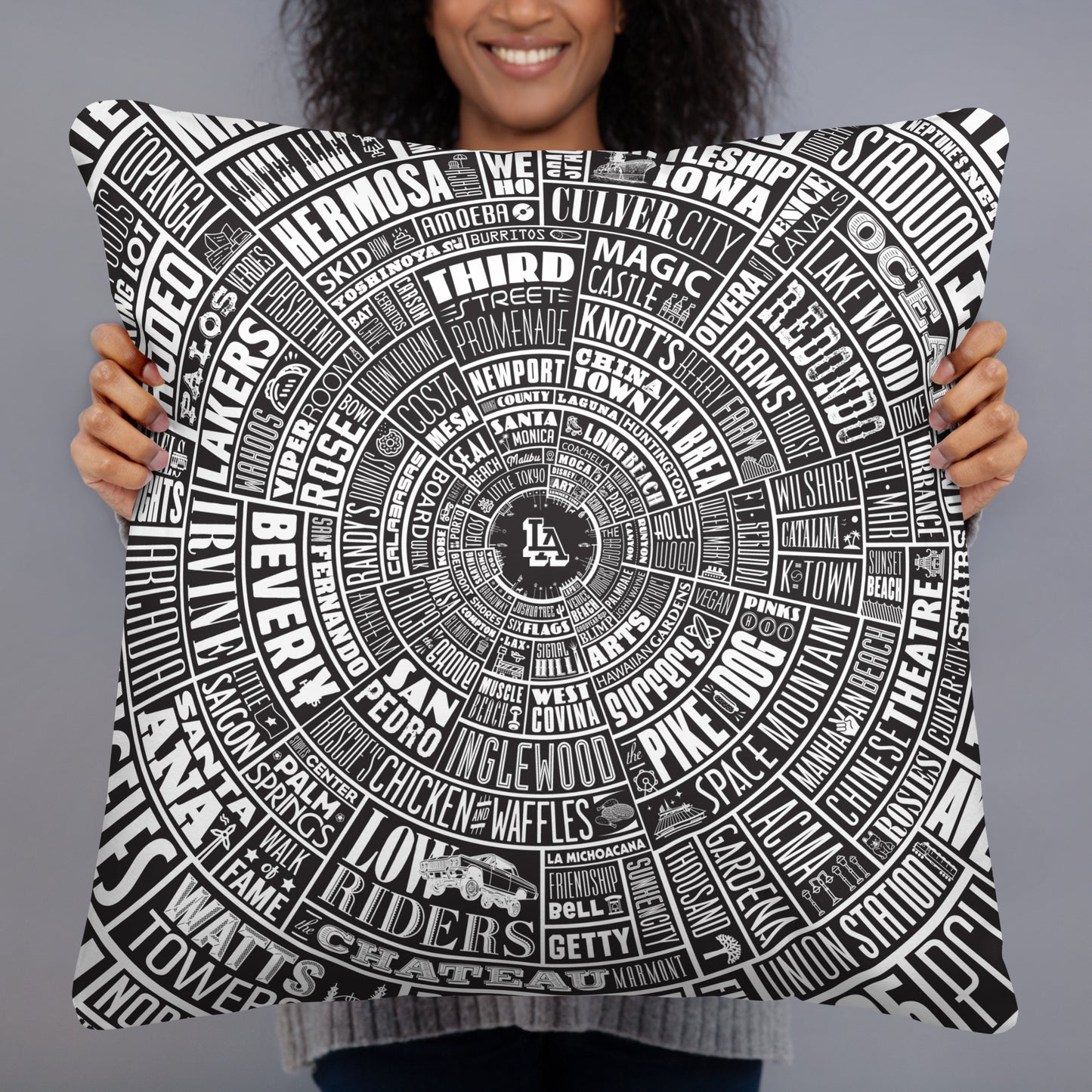 Los Angeles Type Wheel Pillow - Black Bkg