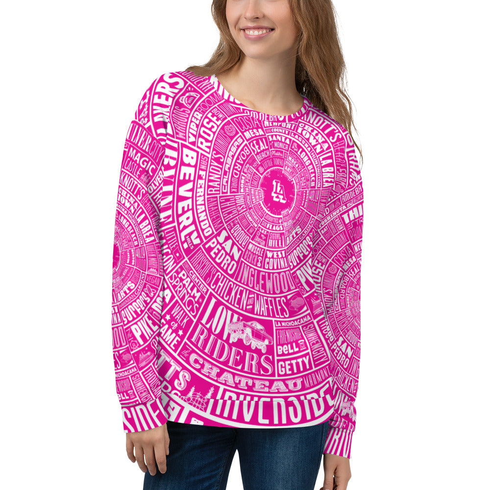 Los Angeles Type Wheel - Pink - All Over Sweater - Womens
