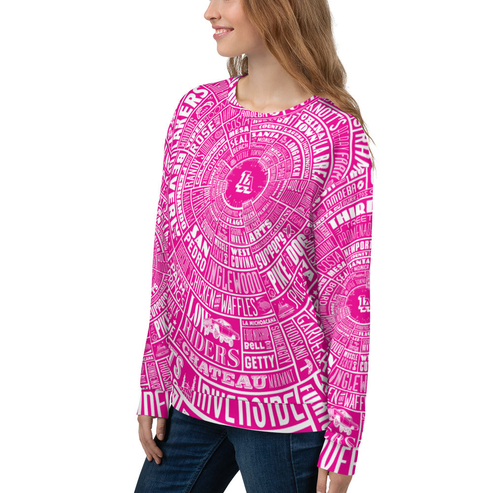 Los Angeles Type Wheel - Pink - All Over Sweater - Womens