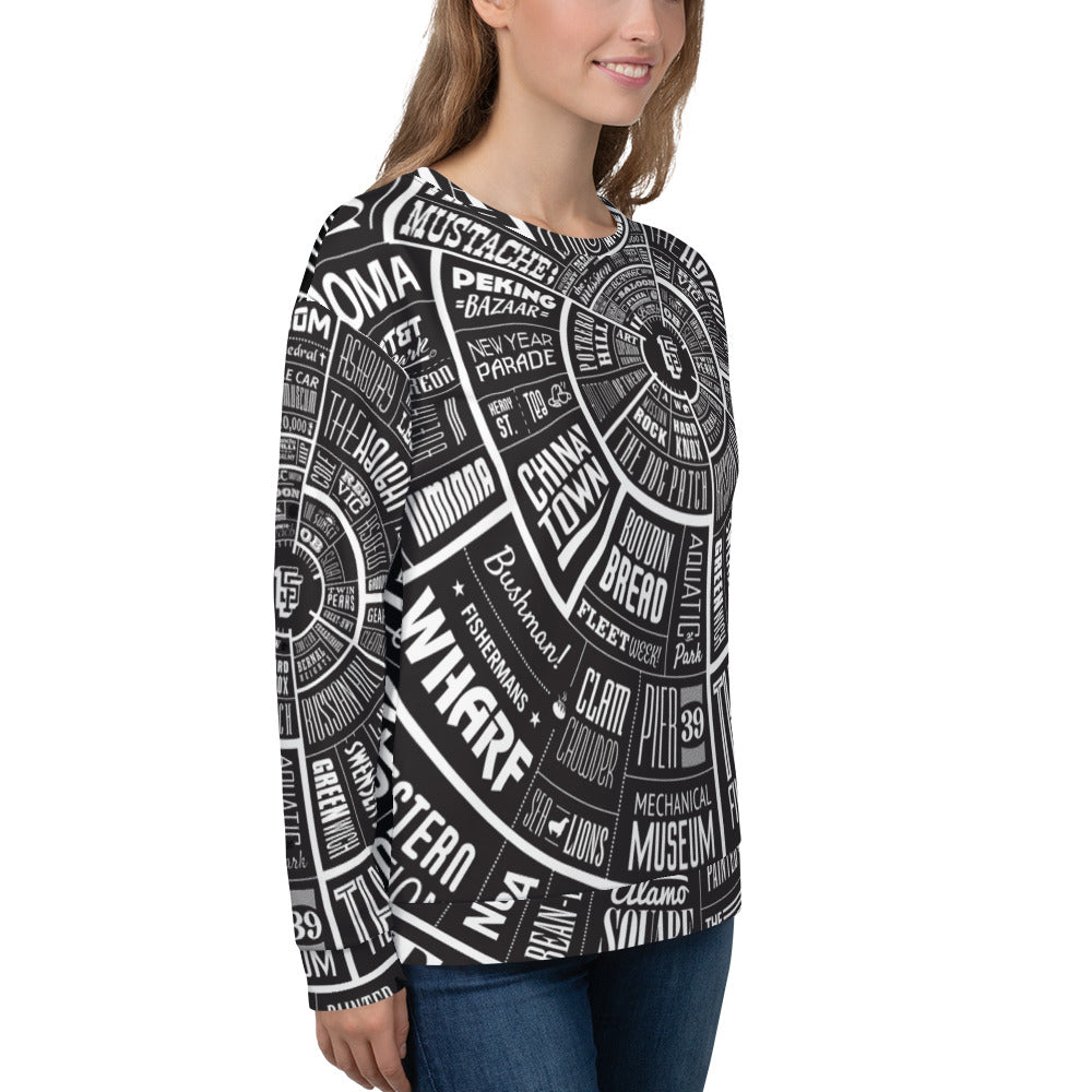 San Francisco Type Wheel All Over Sweater - Womens - BLACK