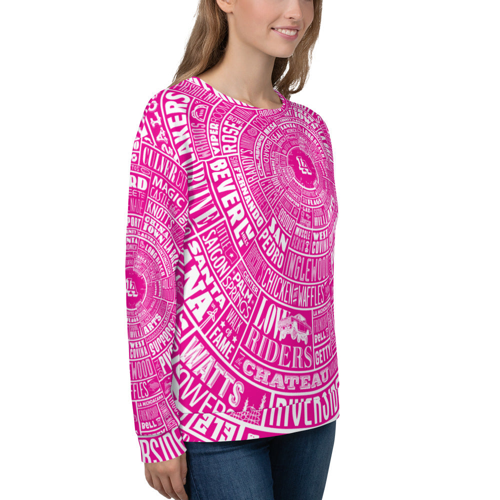 Los Angeles Type Wheel - Pink - All Over Sweater - Womens