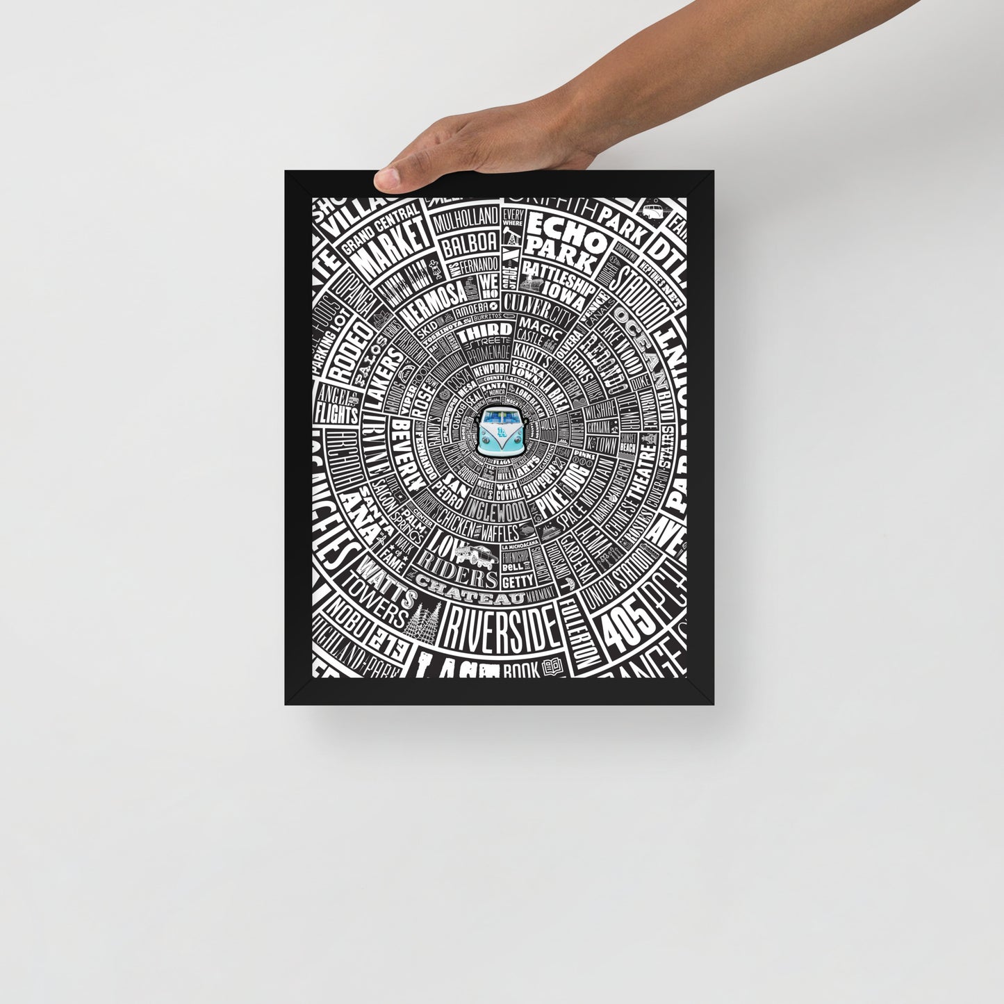 Los Angeles Type Wheel Framed Print - Black Bkg