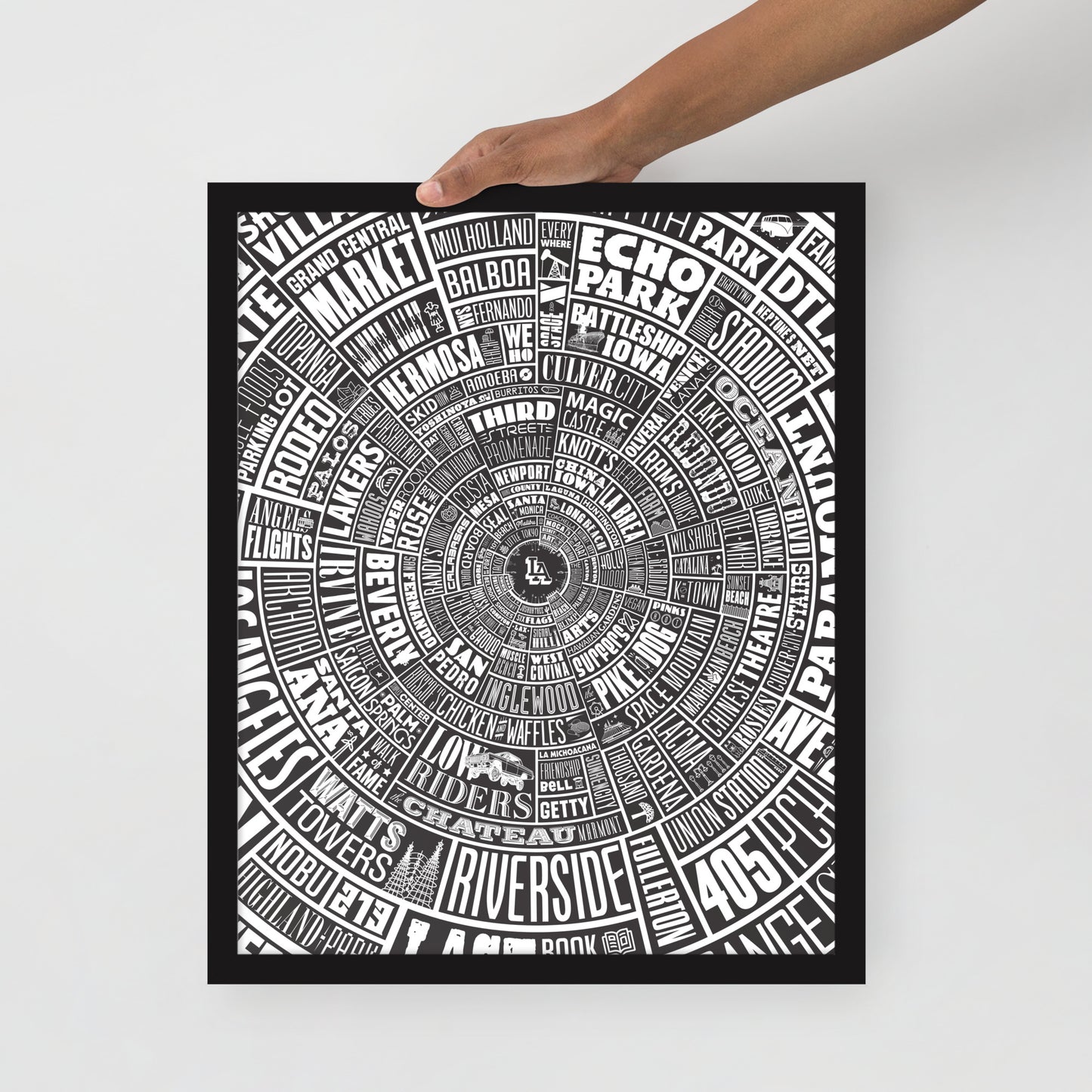 Los Angeles Type Wheel Framed Poster - Black Bkg