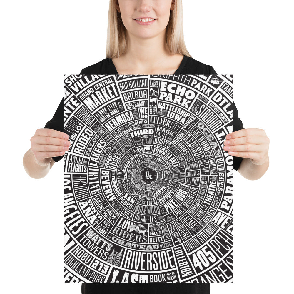 Los Angeles Type Wheel Poster - Black bkg