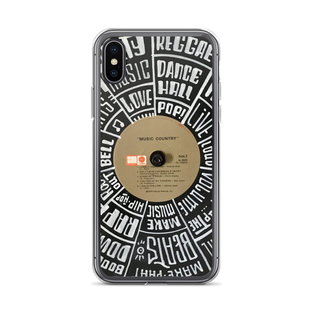 Hand Lettered music genres on Random Country music record - Iphone case - All sizes