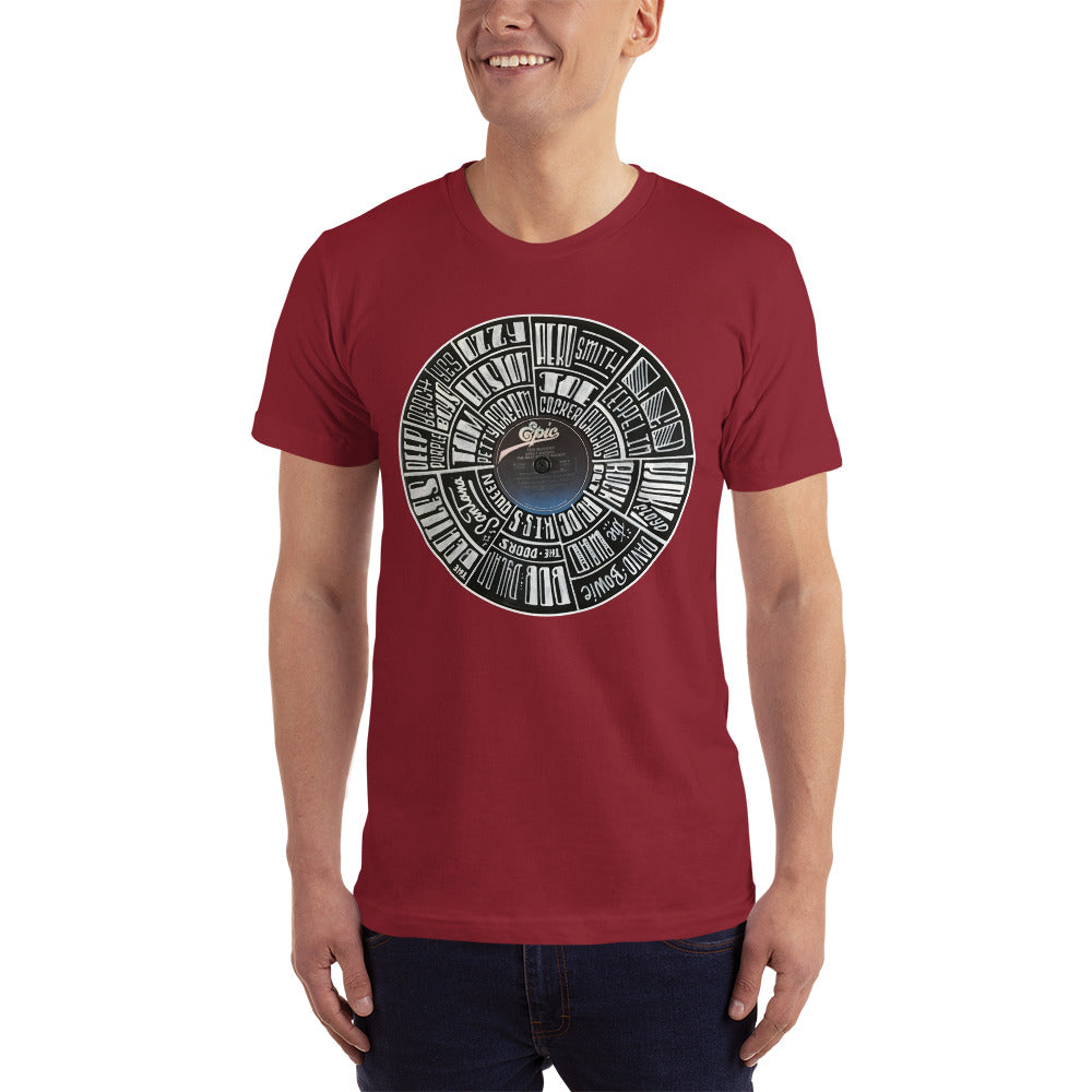 Classic Rock bands Hand Lettered on a Record - Men's T-Shirt