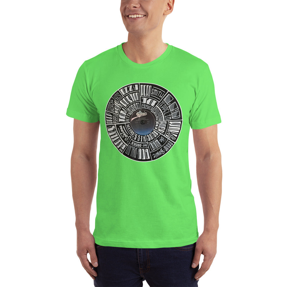 Classic Rock bands Hand Lettered on a Record - Men's T-Shirt