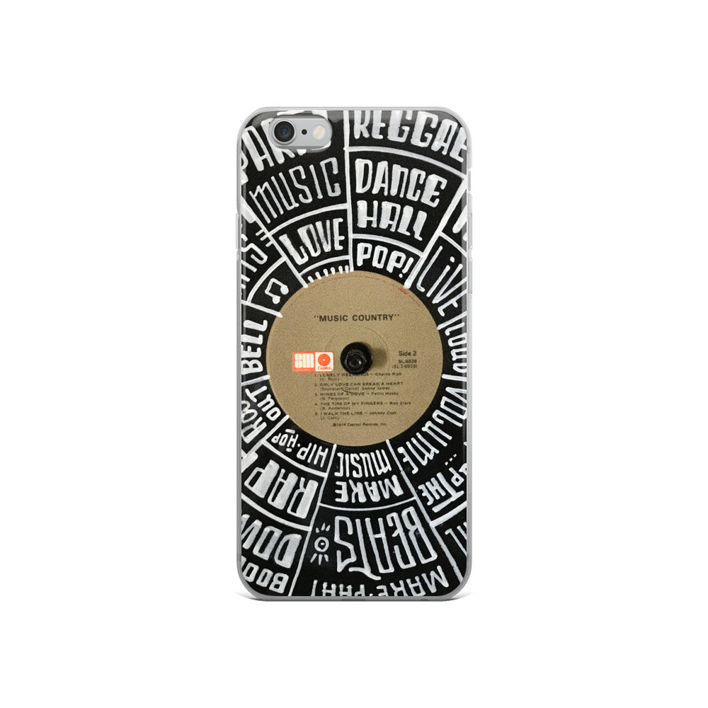 Hand Lettered music genres on Random Country music record - Iphone case - All sizes