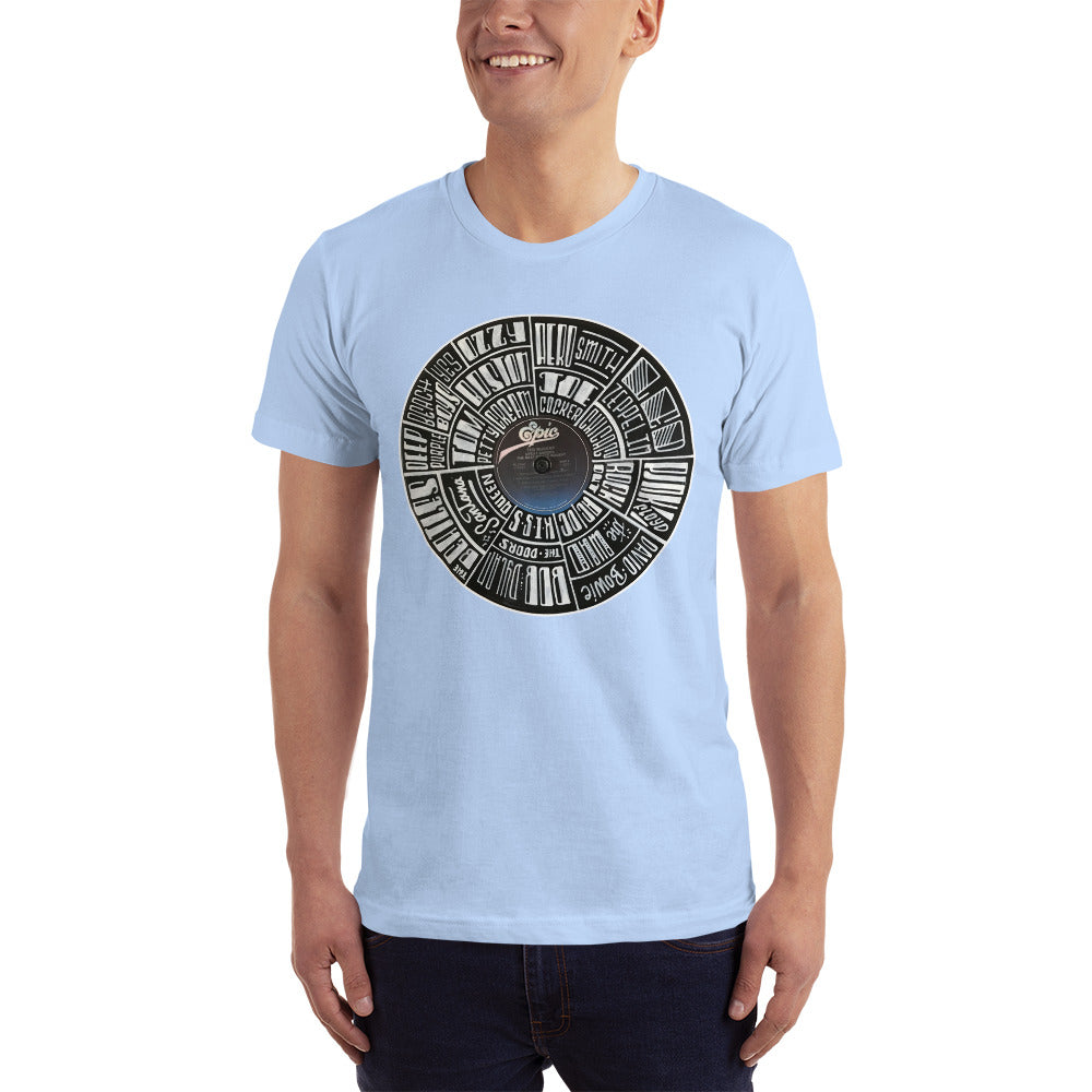 Classic Rock bands Hand Lettered on a Record - Men's T-Shirt