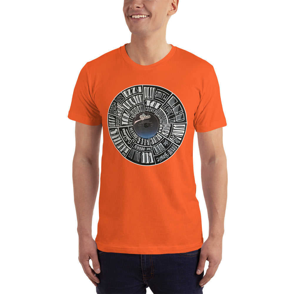 Classic Rock bands Hand Lettered on a Record - Men's T-Shirt
