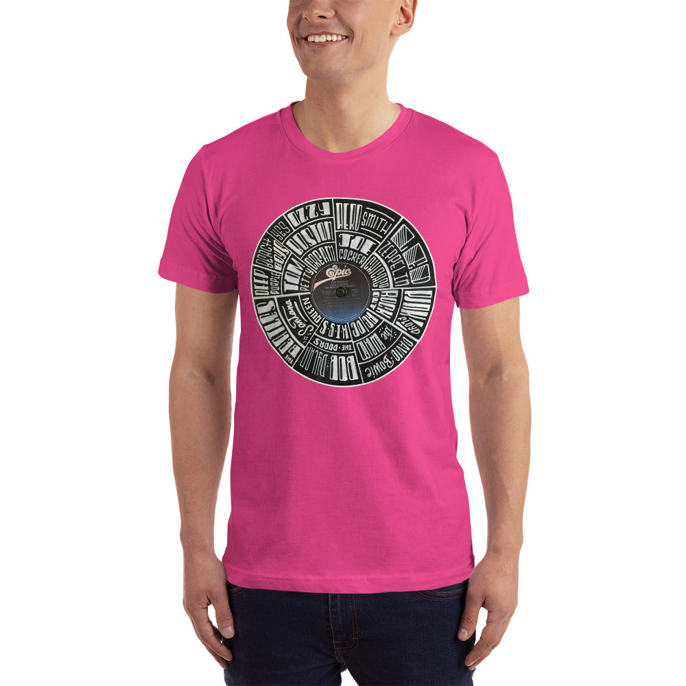 Classic Rock bands Hand Lettered on a Record - Men's T-Shirt