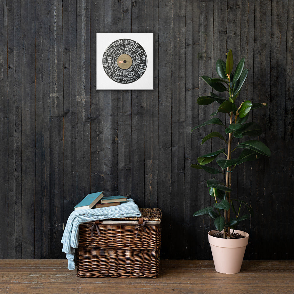 Hand Lettered music genres on Random Country music record - Canvas Wall Art