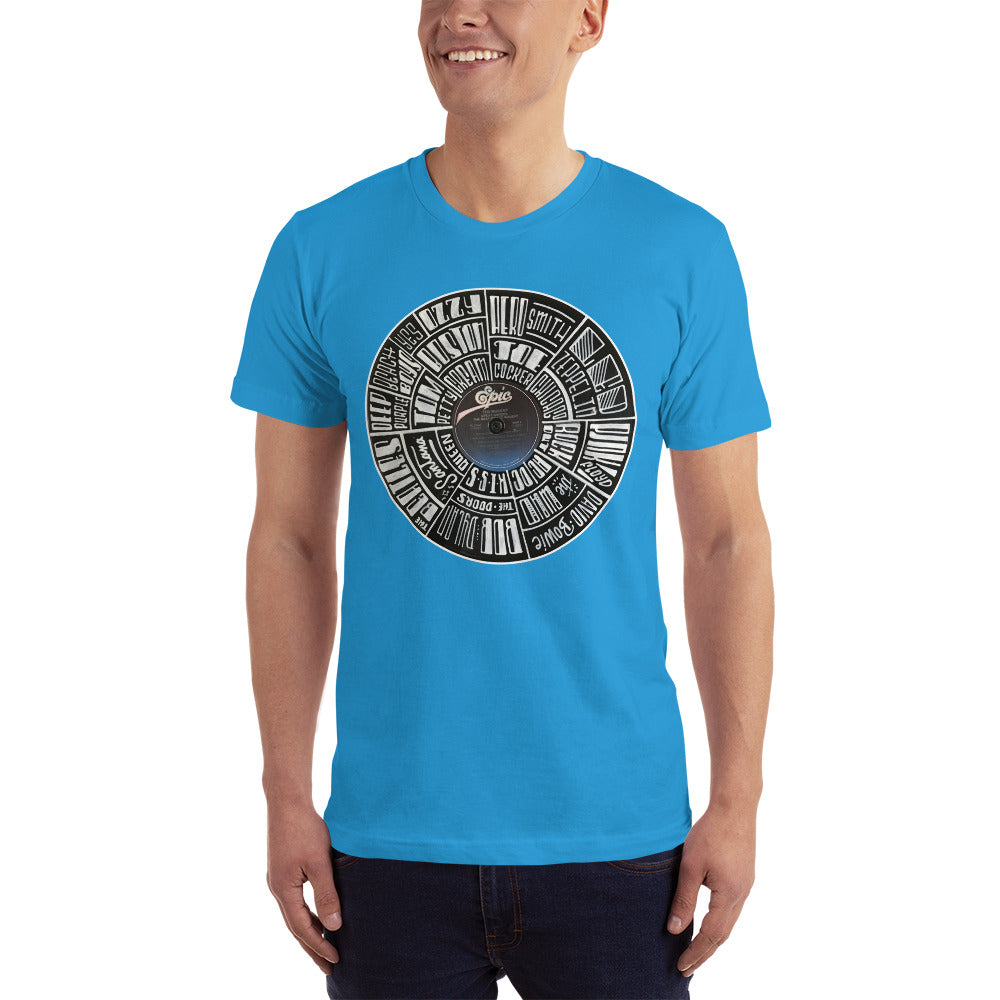 Classic Rock bands Hand Lettered on a Record - Men's T-Shirt
