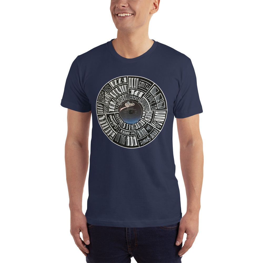 Classic Rock bands Hand Lettered on a Record - Men's T-Shirt