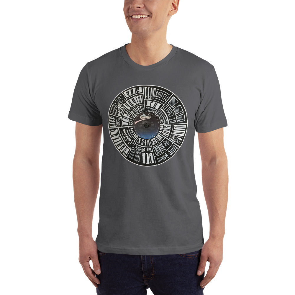 Classic Rock bands Hand Lettered on a Record - Men's T-Shirt