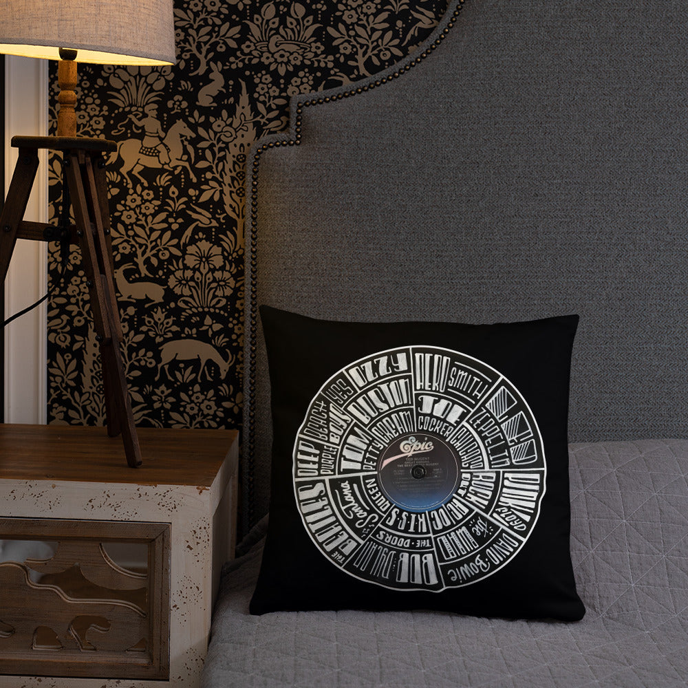 Classic Rock bands Hand Lettered on a Ted Nugent Record - Pillows