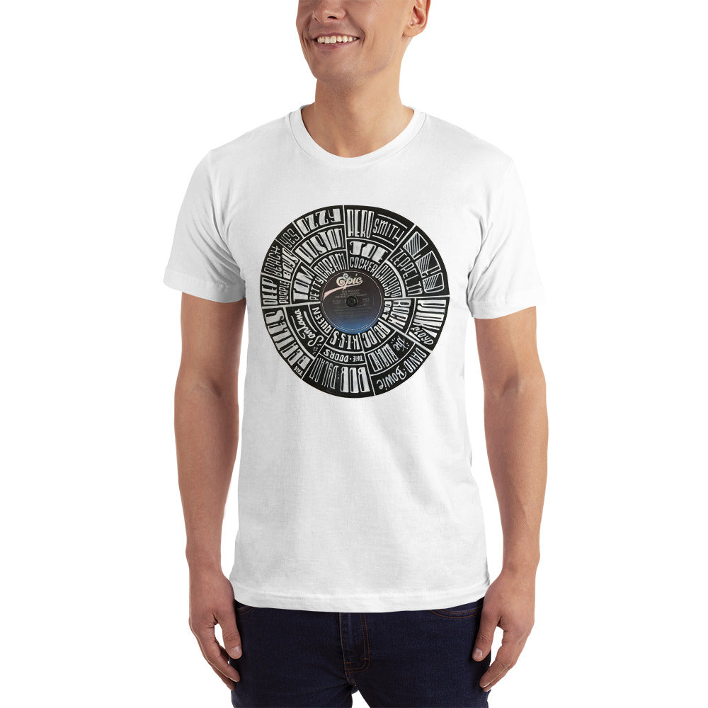 Classic Rock bands Hand Lettered on a Record - Men's T-Shirt
