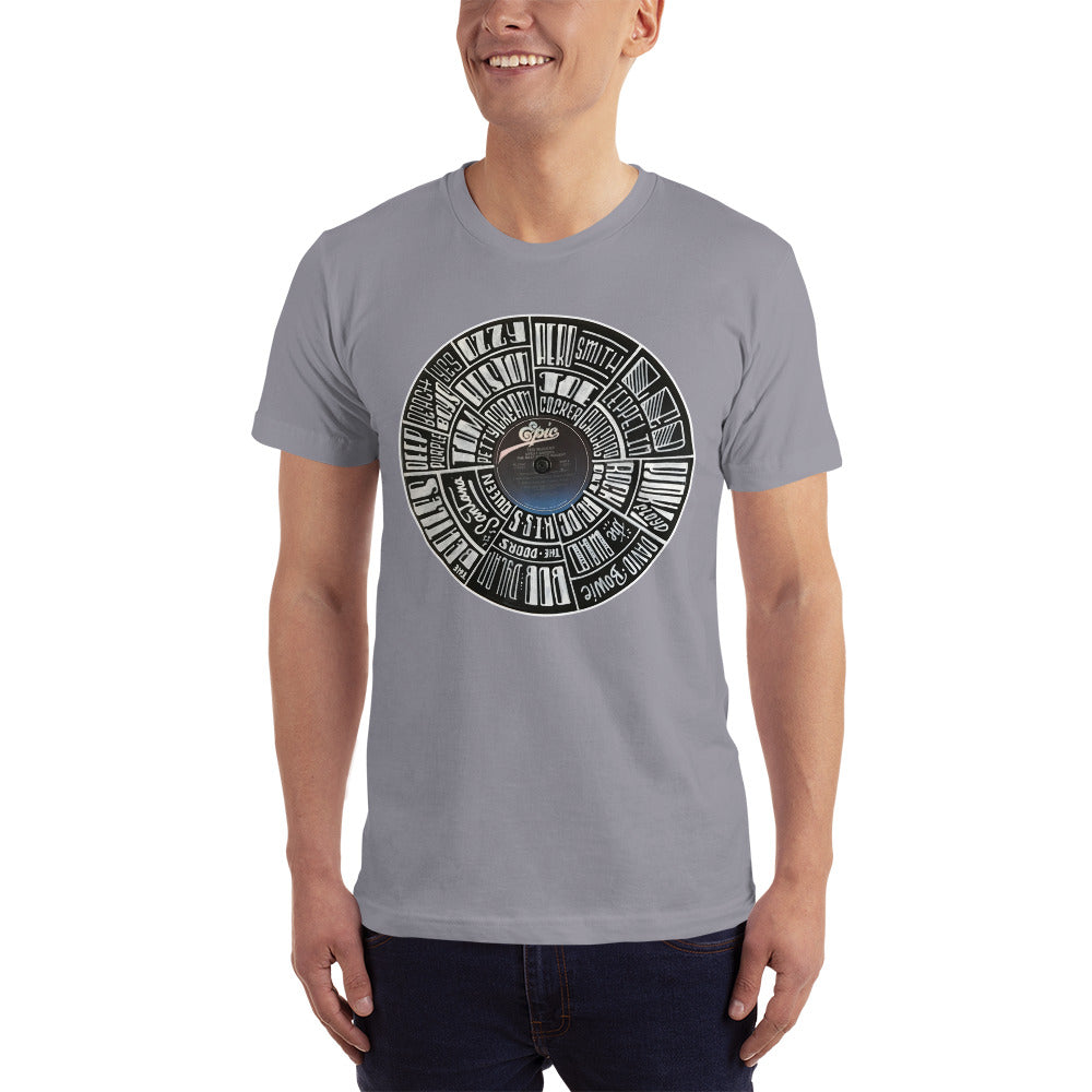 Classic Rock bands Hand Lettered on a Record - Men's T-Shirt