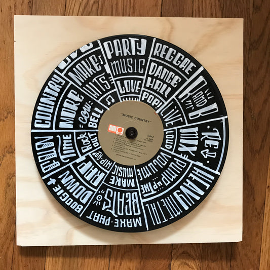 Hand lettered Artwork on Vinyl Record mounted on wood