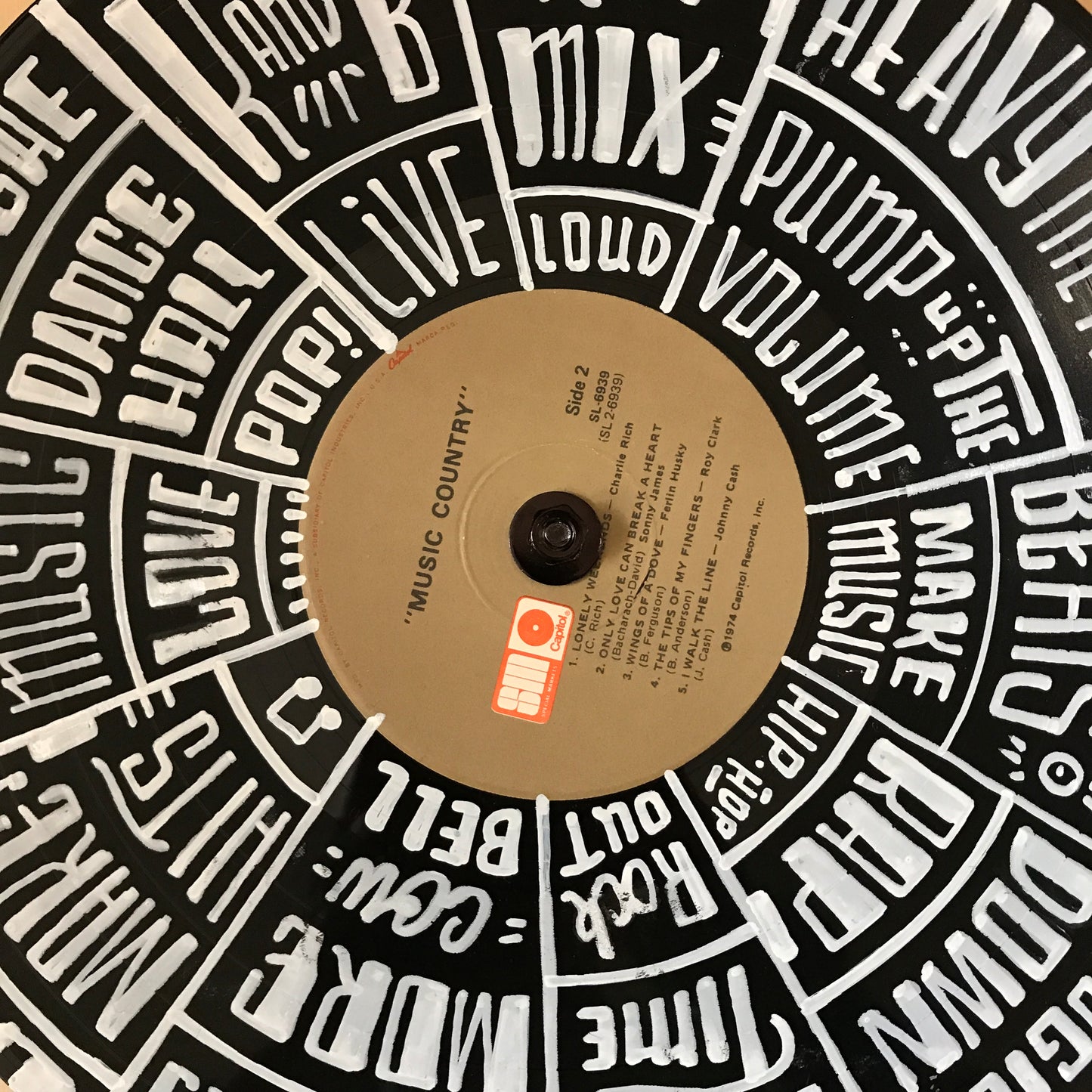 Hand lettered Artwork on Vinyl Record mounted on wood