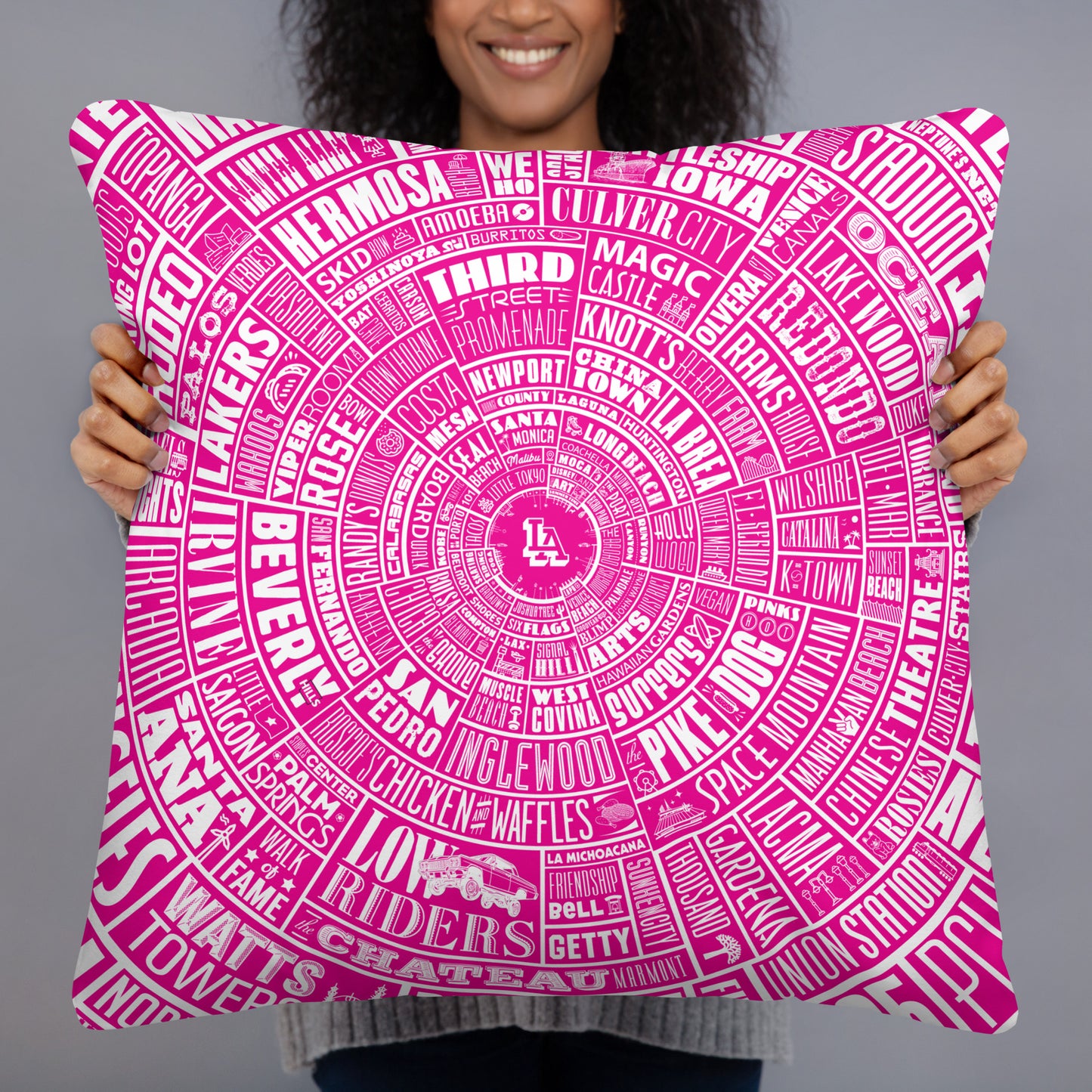 Los Angeles Type Wheel - Pillow - Pink Front & Black Back