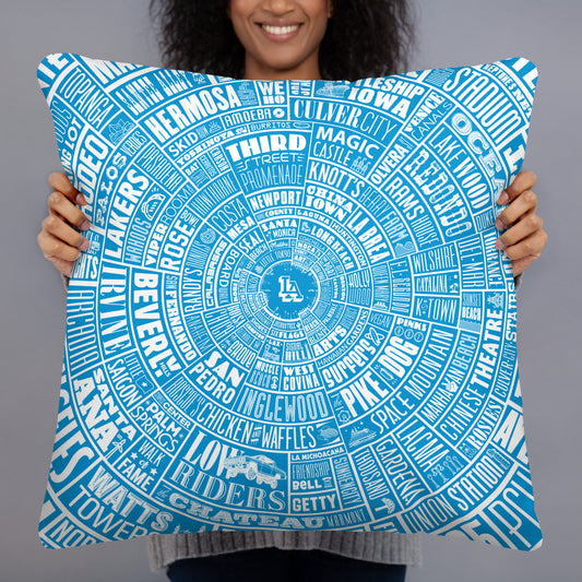 Los Angele Type Wheel - Blue font & Black Back - Pillow