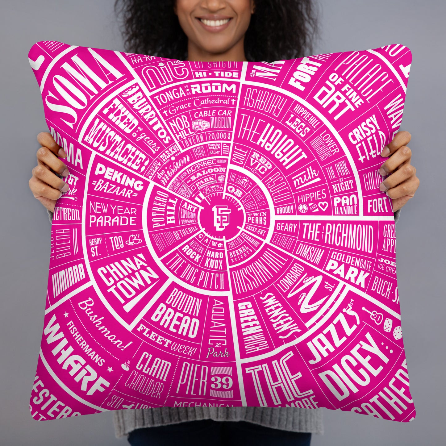 San Francisco Type Wheel - Pink front & black back – Pillow
