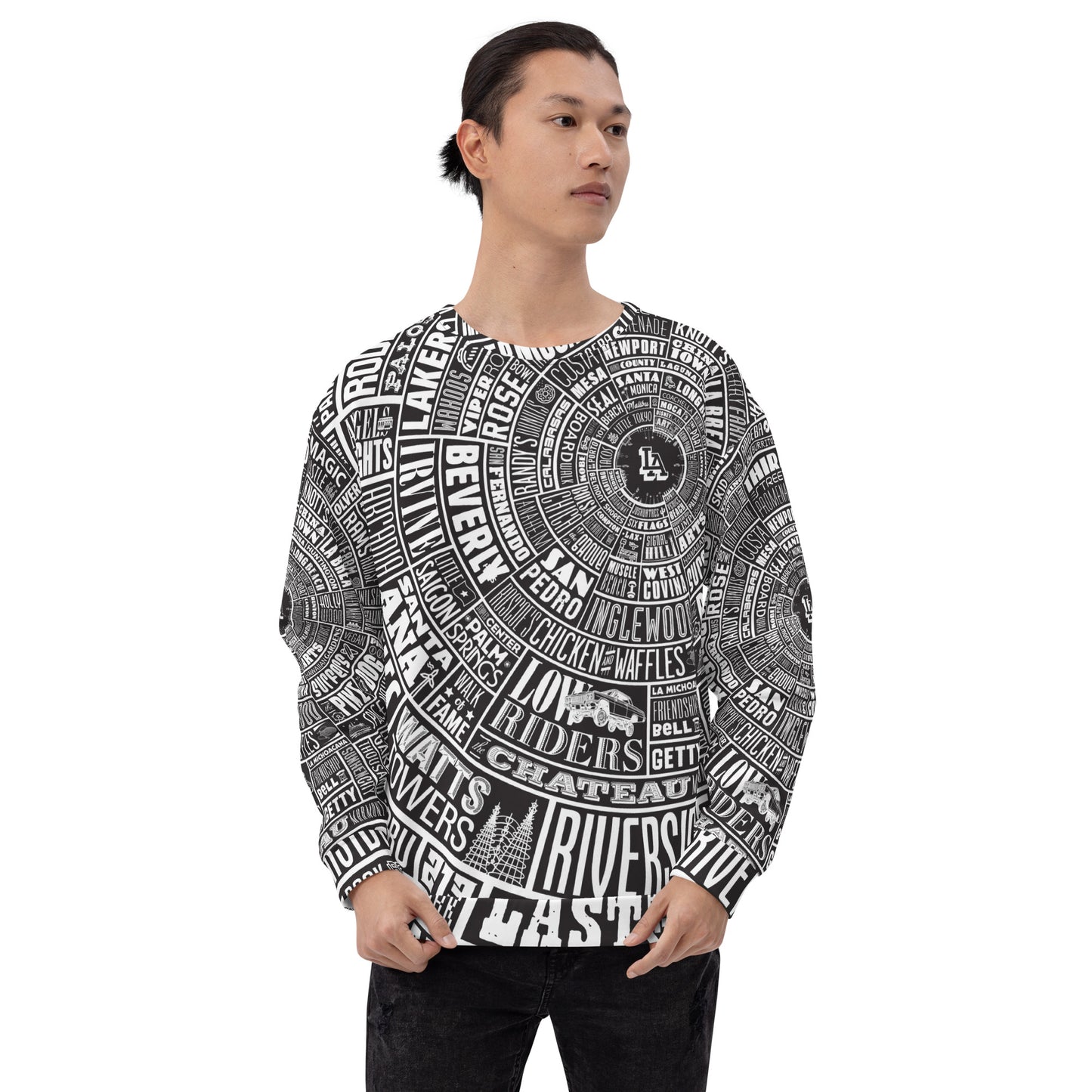Los Angeles Type Wheel All Over Sweater - BLACK