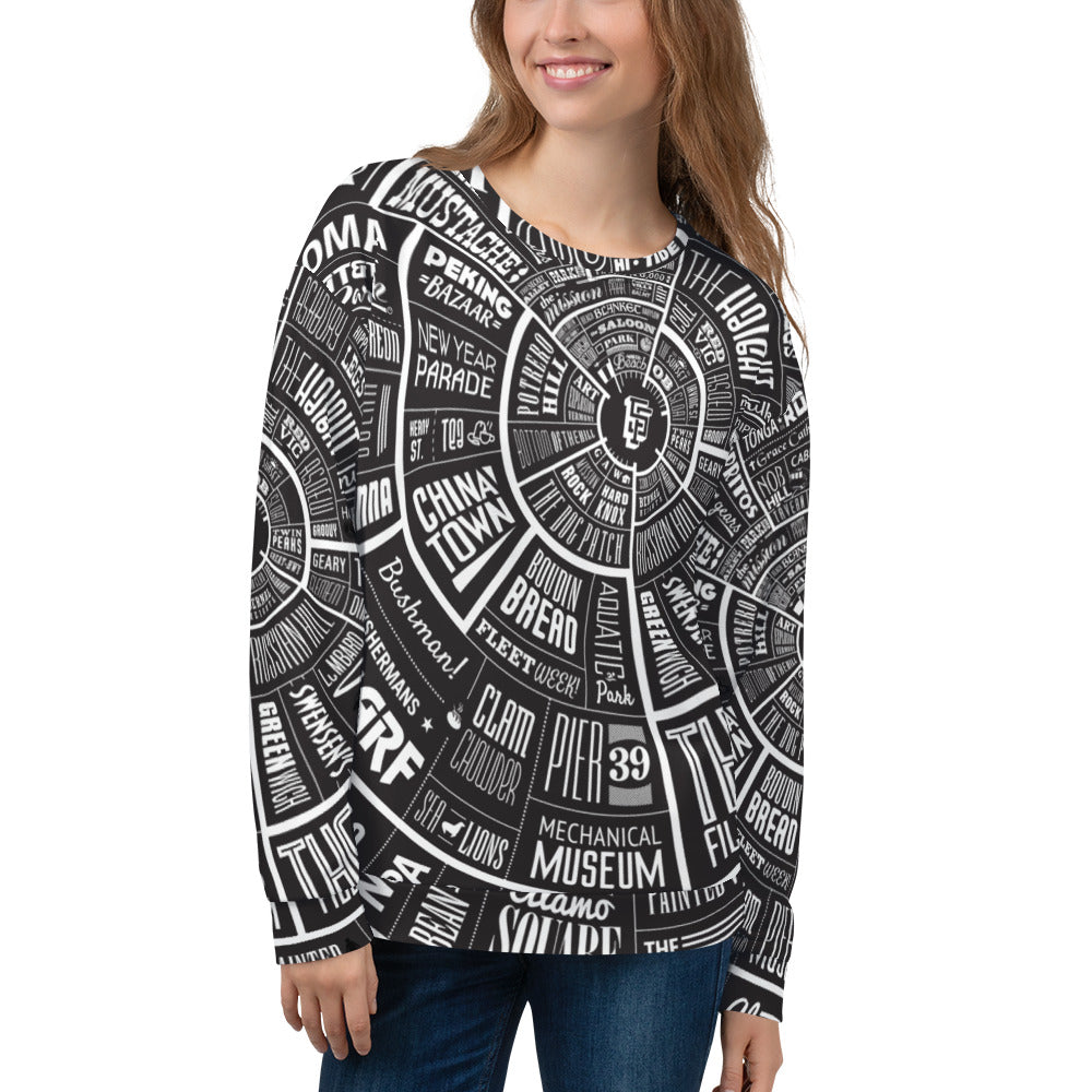 San Francisco Type Wheel All Over Sweater - Womens - BLACK