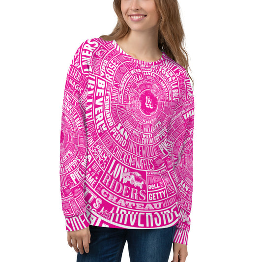 Los Angeles Type Wheel - Pink - All Over Sweater - Womens