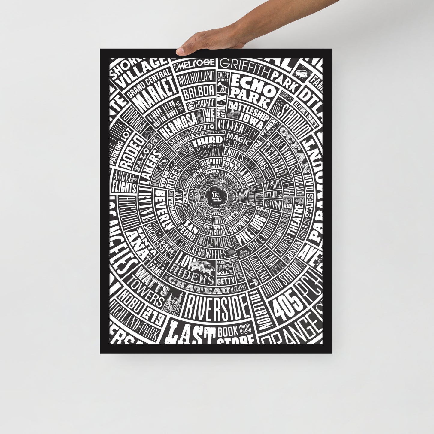 Los Angeles Type Wheel Framed Poster - Black Bkg