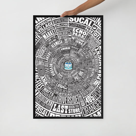 Los Angeles Type Wheel Framed Print - Black Bkg