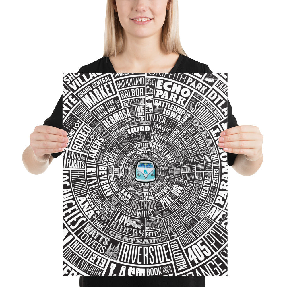 Los Angeles Type Wheel Poster - Black bkg