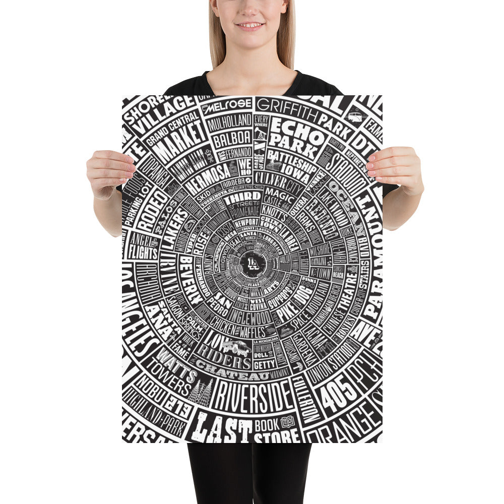 Los Angeles Type Wheel Poster - Black bkg
