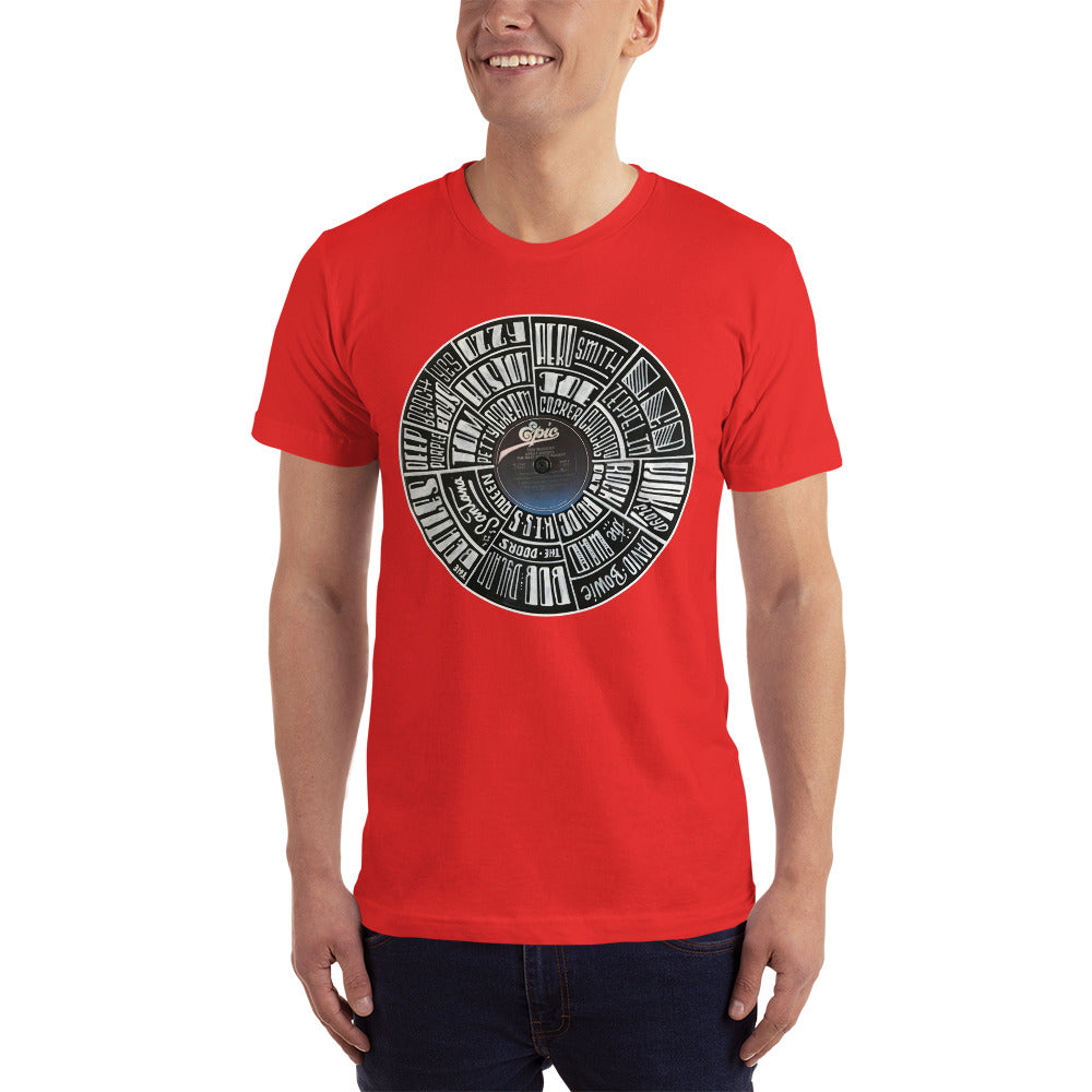 Classic Rock bands Hand Lettered on a Record - Men's T-Shirt