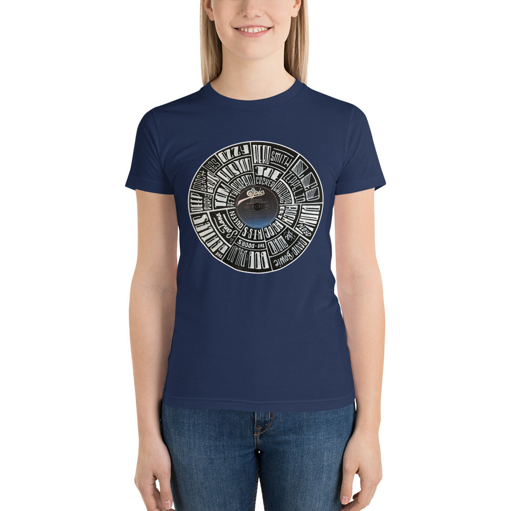 hand lettered classic rock bands on a Ted Nugent Record - Women's t-shirt