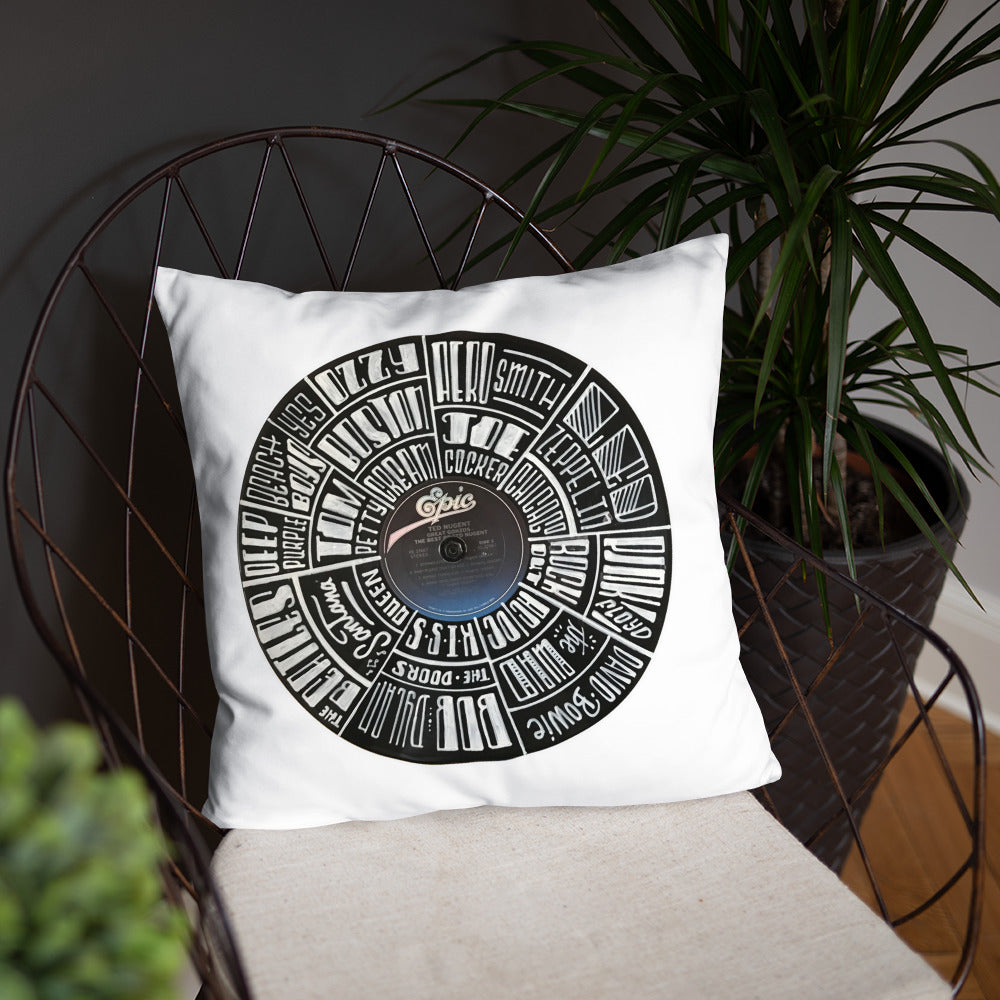 Classic Rock bands Hand Lettered on a Ted Nugent Record - Pillow