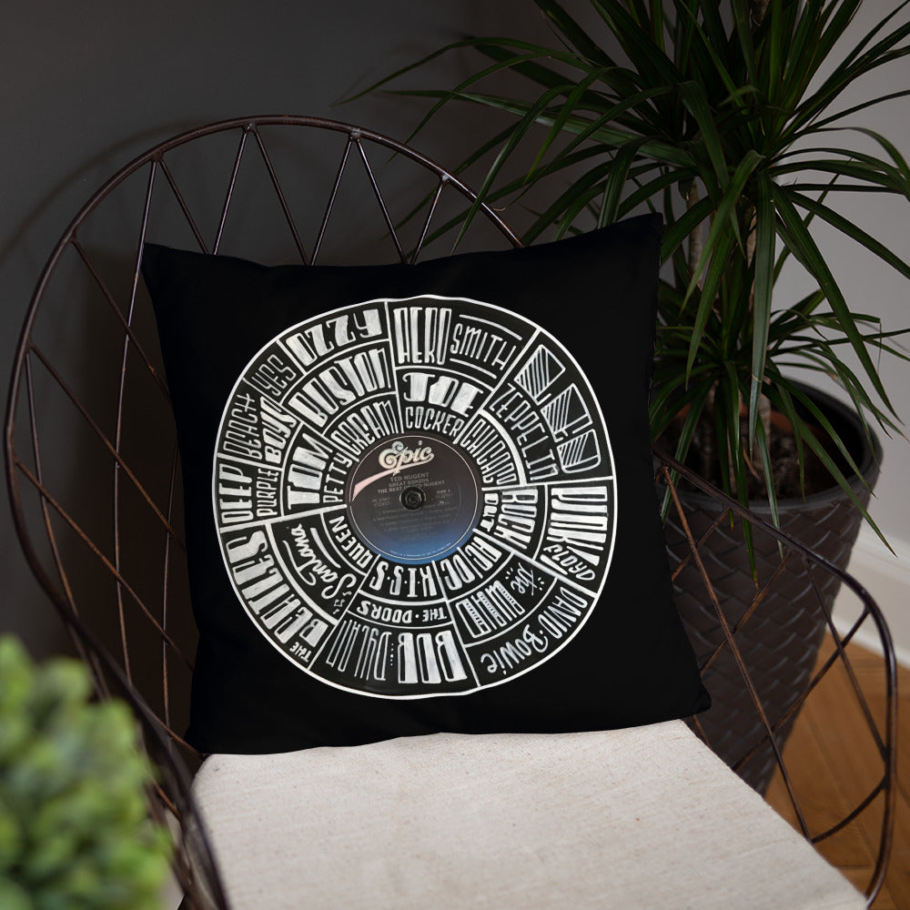 Classic Rock bands Hand Lettered on a Ted Nugent Record - Pillows