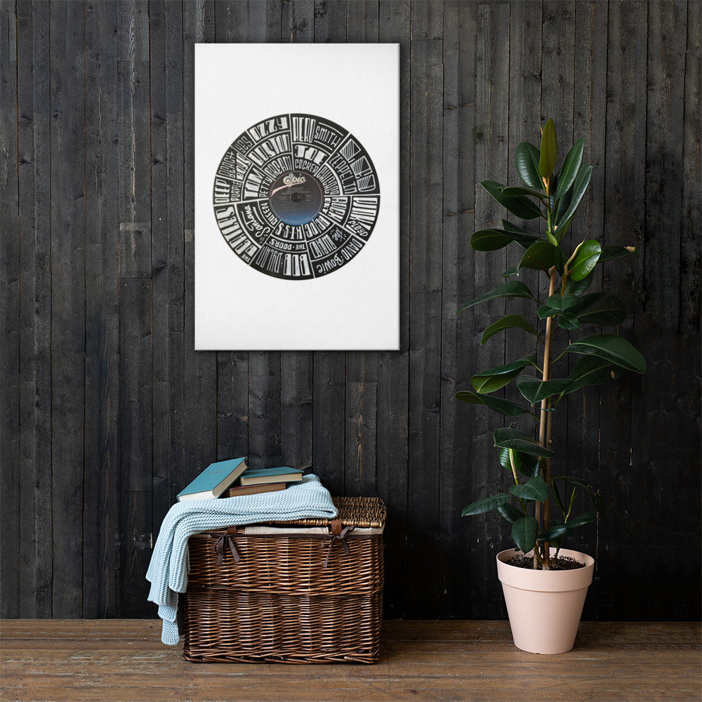 Classic Rock bands Hand Lettered on a Ted Nugent Record - Canvas Wall Art