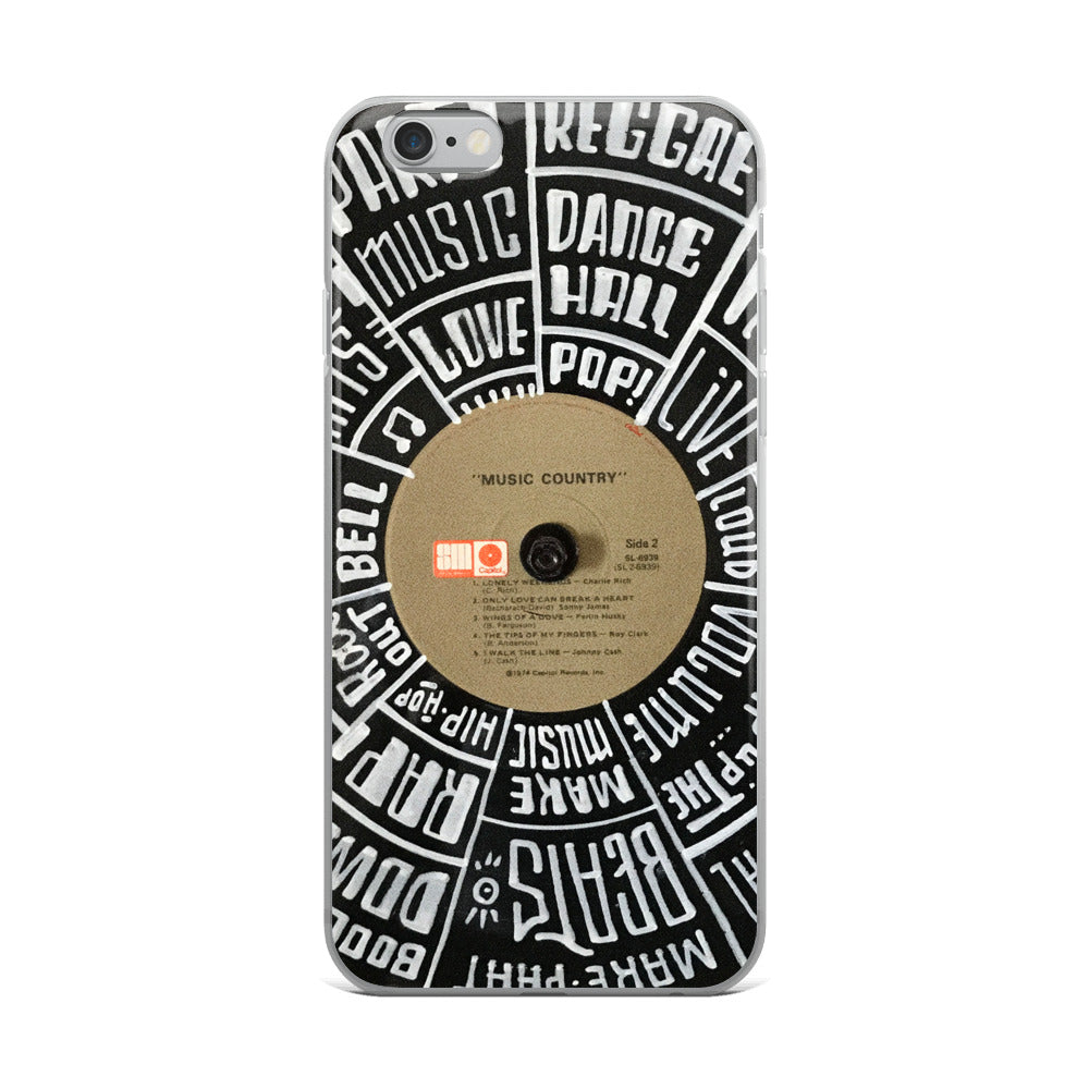 Hand Lettered music genres on Random Country music record - Iphone case - All sizes