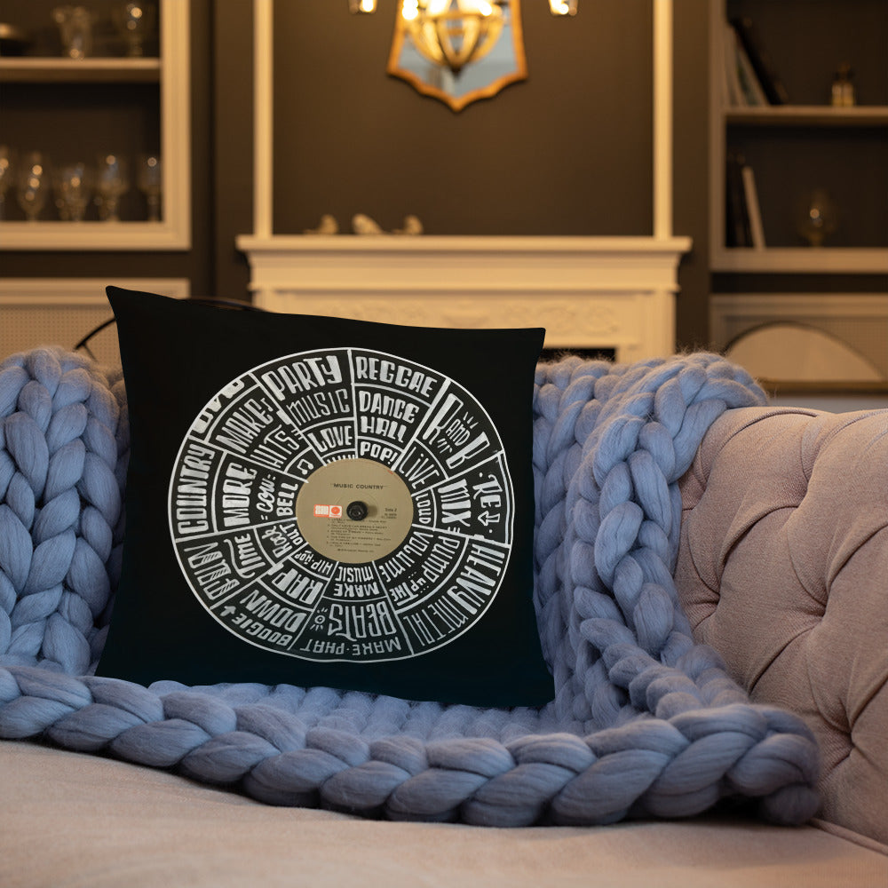 Hand Lettered music genres on Random Country music record - BLACK Pillow
