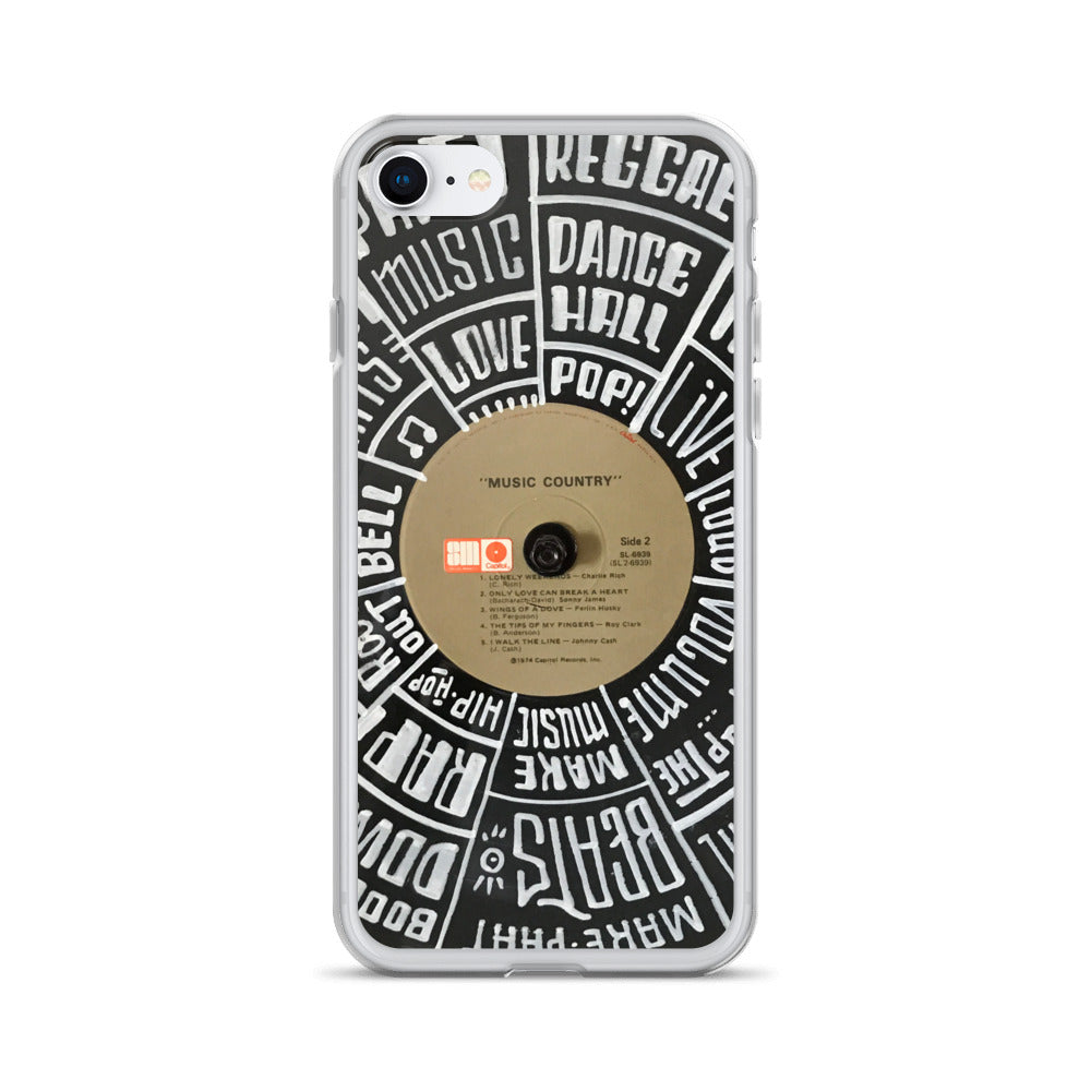 Hand Lettered music genres on Random Country music record - Iphone case - All sizes