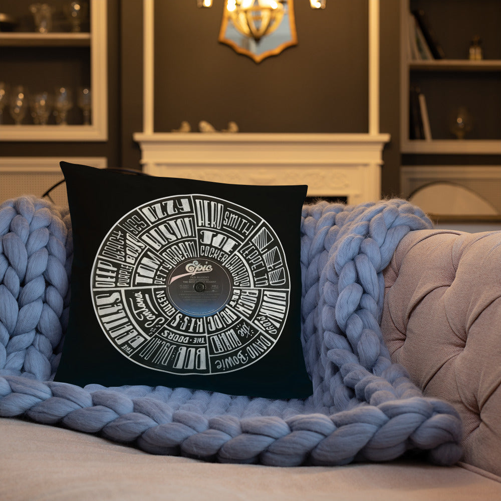 Classic Rock bands Hand Lettered on a Ted Nugent Record - Pillows