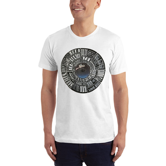 Classic Rock bands Hand Lettered on a Record - Men's T-Shirt