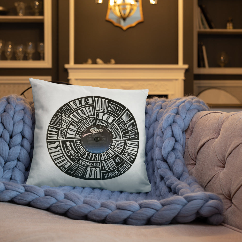Classic Rock bands Hand Lettered on a Ted Nugent Record - Pillow