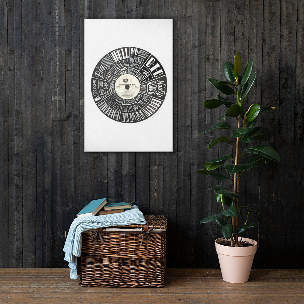 Notorious BIG Record Art - WHITE Canvas - Wall Art