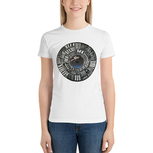 Classic Rock bands Hand Lettered on a Ted Nugent Record - Women's t-shirt