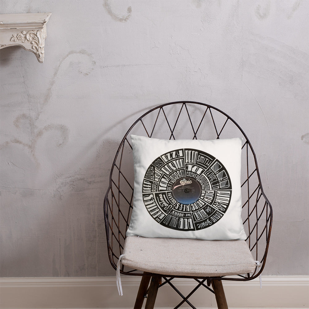 Classic Rock bands Hand Lettered on a Ted Nugent Record - Pillow