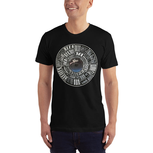 Classic Rock bands Hand Lettered on a Record - Men's T-Shirt