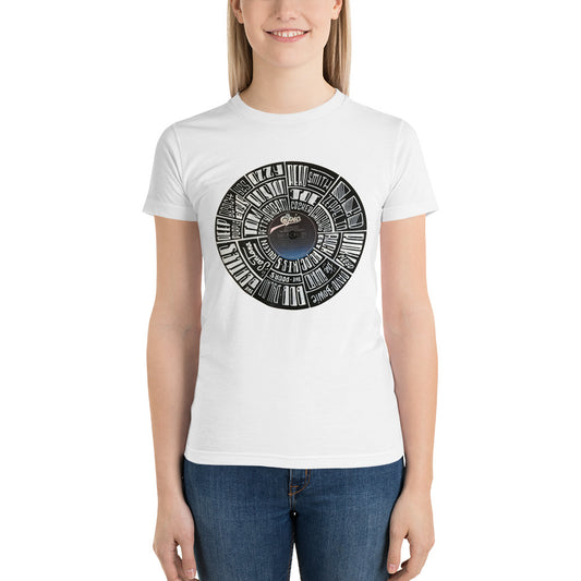 hand lettered classic rock bands on a Ted Nugent Record - Women's t-shirt